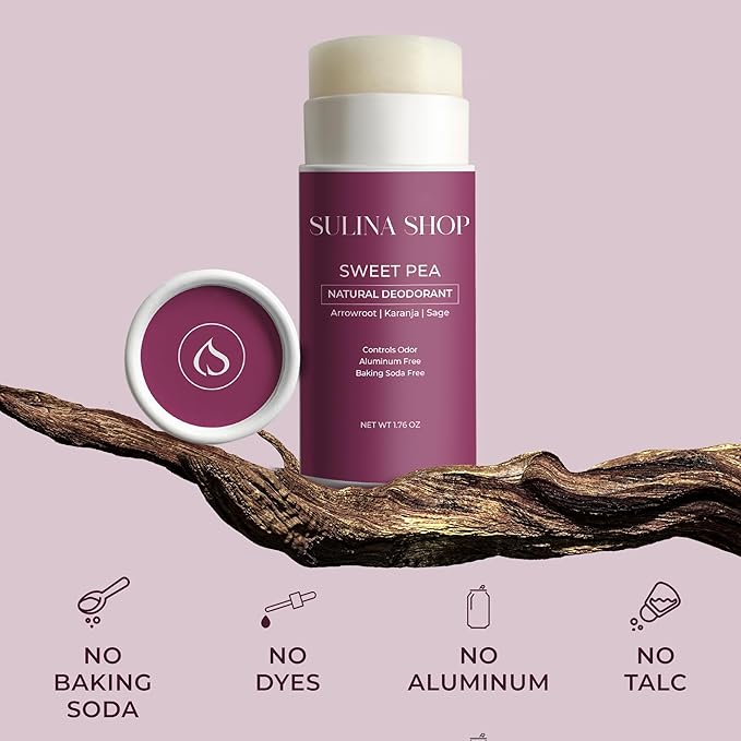 Sweet Pea Natural Deodorant for Women – Plant-Based, Aluminum-Free, Baking Soda-Free, 24-Hour Odor Protection & Moisture Absorbing – All-Body Use