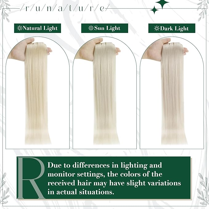 RUNATURE Clip in Hair Extensions Real Human Hair, Remy Human Hair Clip in Extensions for Women, Natural Human Hair, 10 Inch 50g 3pcs, #800 Platinum Blonde