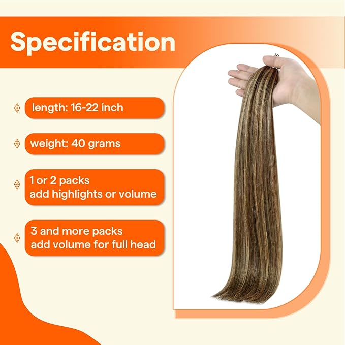 Full Shine I Tip Hair Extensions 18 Inch Brown Highlighted Honey Blonde Itip Human Hair Extensions Prebonded Extensions Remy Hair 40 Grams Straight Natural Hair for Women