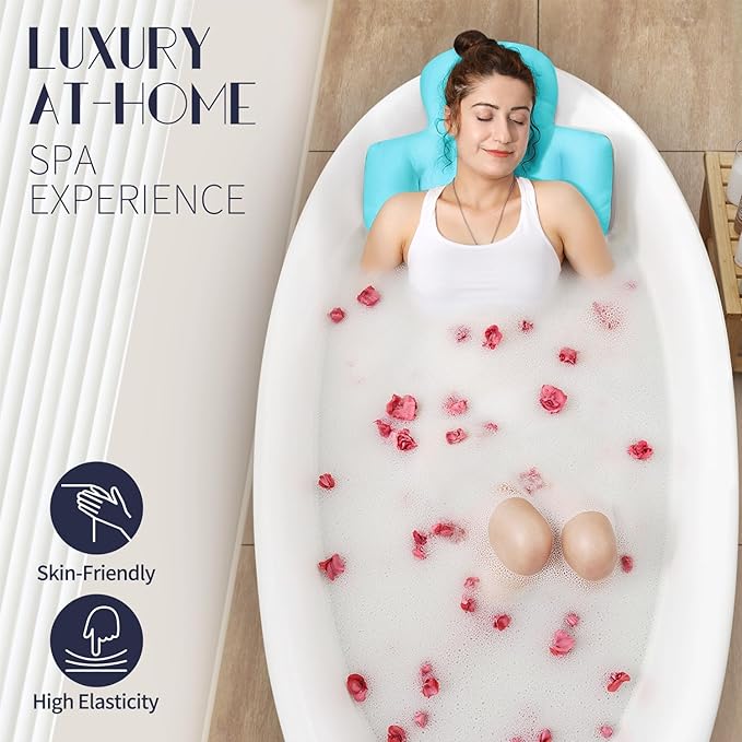 Full Body Bath Pillow for Bathtub, Thick Bathtub Cushion with Laundry Bag, Luxury Tub Pillow for Bath for Headrest Neck and Back Support Ocean Blue 60" x 16"