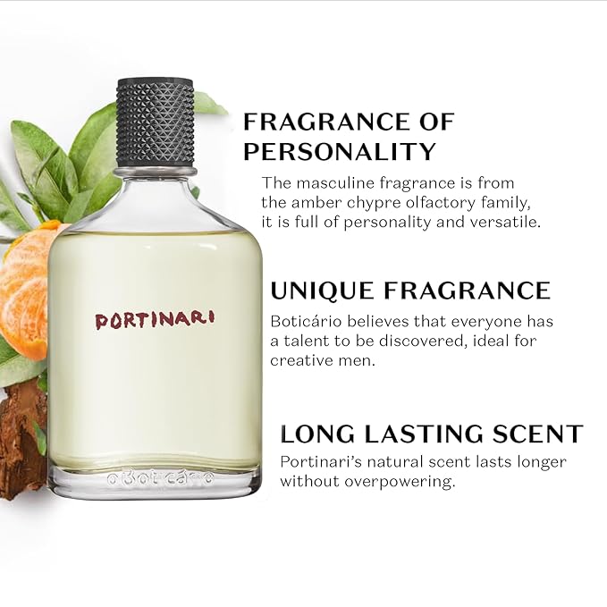 Portinari Eau de Toilette by O Boticario | Long Lasting Perfumes for Men | Fresh Citrus & Spice Men's Fragrance (3.38 fl oz)