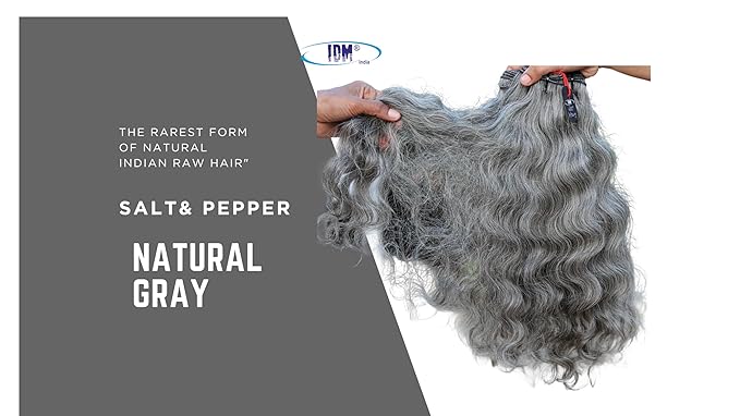 20” Wavy Salt & Pepper/Natural Gray 3 bundles. Its 100% Natural Indian Virgin Raw Hair Extensions .Natural color unprocessed and not treated with any kind of chemicals