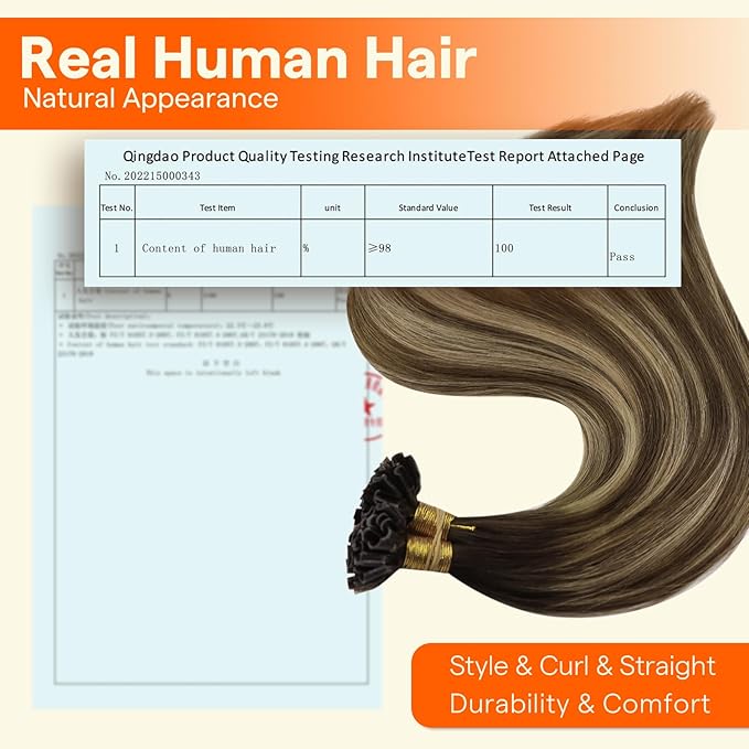 Full Shine U Tip Hair Extensions Human Hair 22 Inch 50 Grams Dark Brown Fading to Blonde and Brown Keratin Hair Extensions Real Human Hair Long Straight Remy Hair add Length