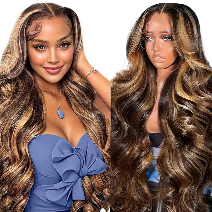 Tuneful 32 Inch 220 Density Honey Blonde Ombre 13X6 HD Lace Frontal Wig Human Hair Glueless Highlight 4/27 Colored Straight Lace Front Wigs Human Hair Pre Plucked for Women