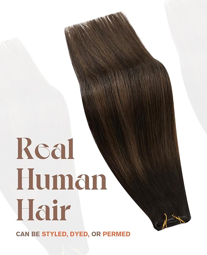 Sunny Hair Genius Weft Hair Extensions Human Hair 22inch Brown Genius Human Hair Extensions Dark Roots to Medium Brown Balayage Hand Tied Wefts Human Hair for Women