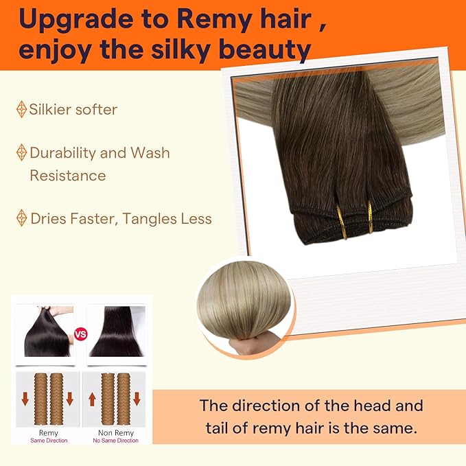 Full Shine Weft Hair Extensions Sew In Extensions Remy Hair Color Dark Brown To Ash Blonde Mix Blonde Hair Bundles For Women Invisible Sew In 18 Inch 105G