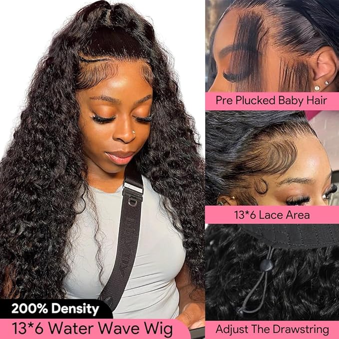 26 Inch Water Wave Lace Front Wigs Human Hair Pull Go 13x6 HD Transparent Lace Frontal Glueless human Hair Wigs 200% Drawstring Wigs With BabyHair Wet And Wave Human hair Wig For Black Women
