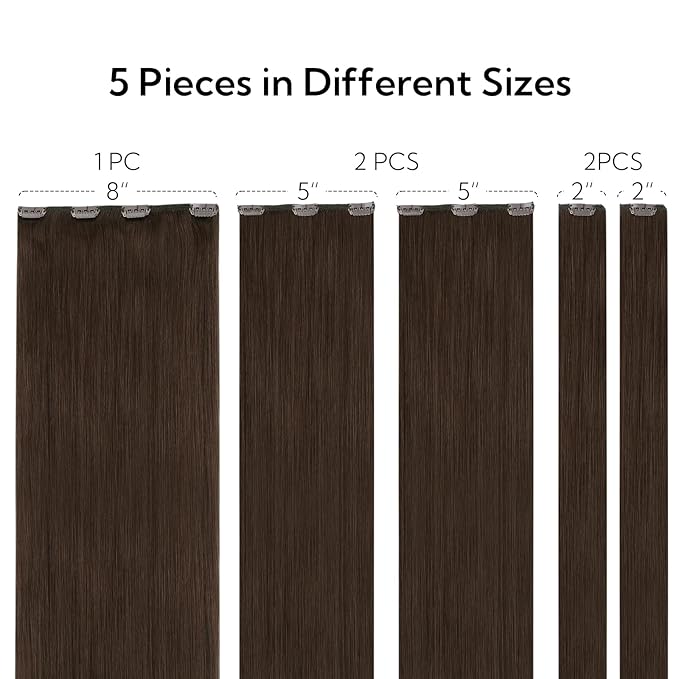 HOTBANANA Real Human Hair Clip in Hair Extensions, 5Pcs 70g 16 Inch Chocolate Brown Straight Remy Clip in Extensions