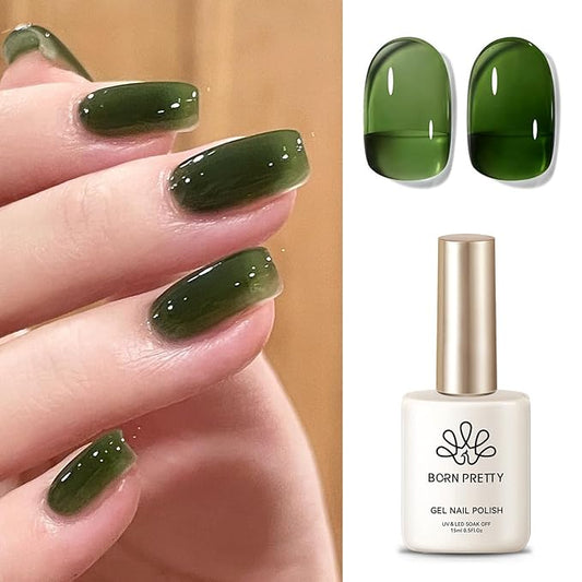 Born Pretty Jelly Gel Nail Polish, Jelly Green Sheer Gel Nail Polish, Dark Green Transparent Neutral Nail Polish Soak Off U v Nail Gel Diy Art for Girls Women 15ML