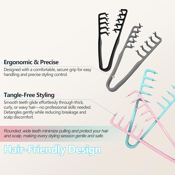 Texture Comb, Voluminous Wide-Toothed Hair Comb, Apparatus Maximum Lift Roots Volume Tool, Barber Wide Fine-Toothed Dual-Purpose Set, ABS Plastic with Textured Grip Tool for Men 1PC (Gray)