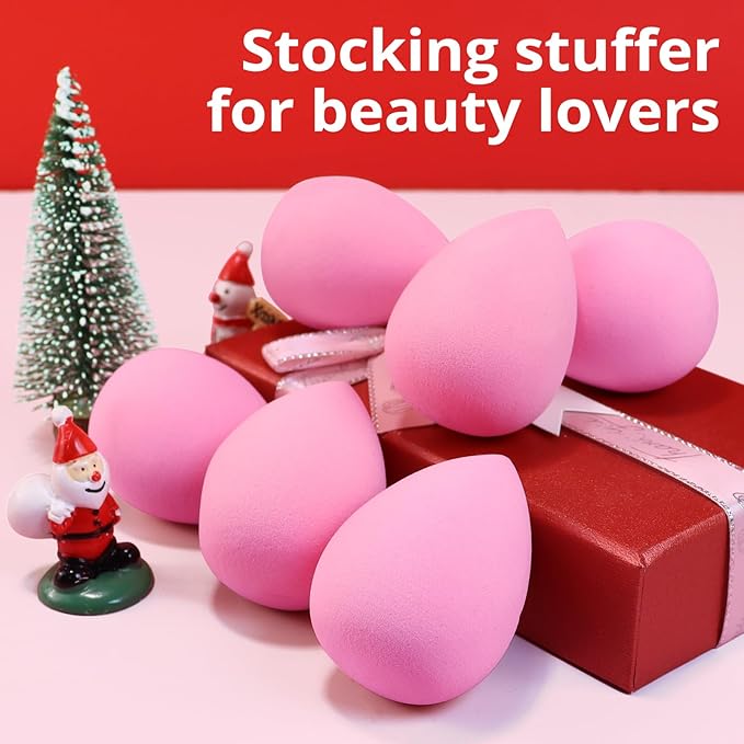 BEAKEY Super Soft Makeup Sponge Set of 6, Makeup Sponges for Foundation, Liquid, Cream and Powder, Pink Beauty Sponge for Blending, 0 Latex Blender