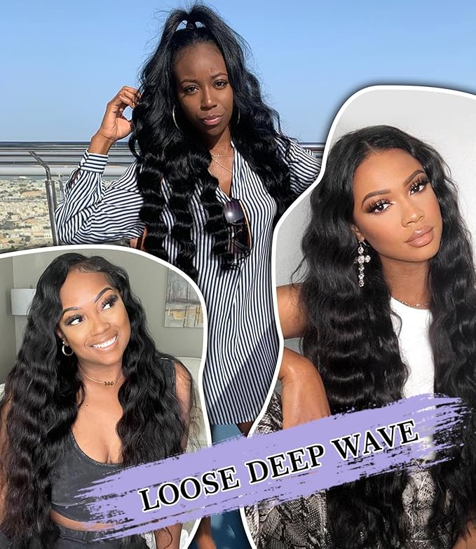 FASHION PLUS Raw Human Hair Bundles, Loose Deep Wave Bundles Human Hair 16 16 16 Inch Loose Wave Hair Bundles Raw Bundles Thick and Soft, Triple Lifespan