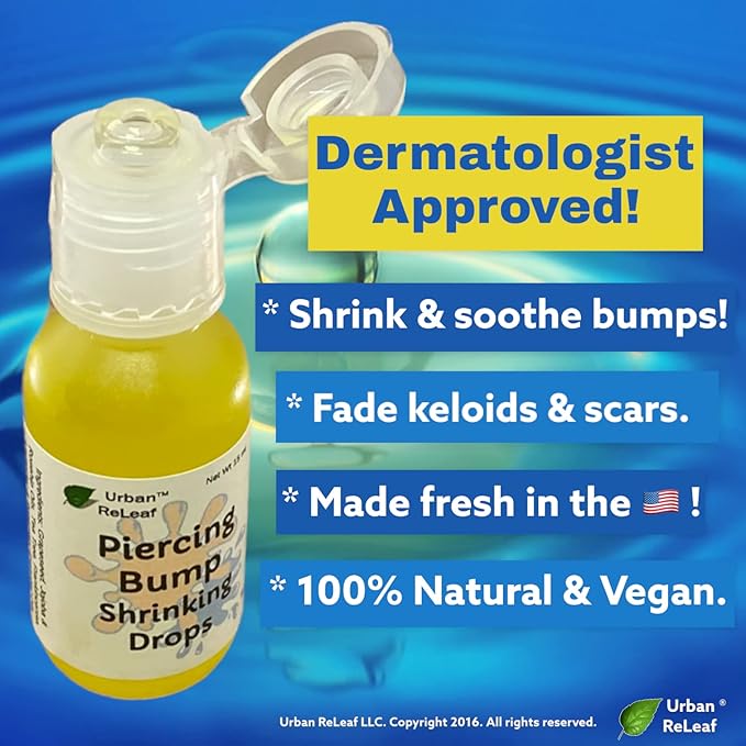 Urban ReLeaf Piercing Bump Shrinking Drops! Keloid Bumps Gentle Effective Aftercare Solution. Natural Essential Oils. Fast Removal Help for Scars Nodules Cartilage Nose Ear Spots. Clean Soothe
