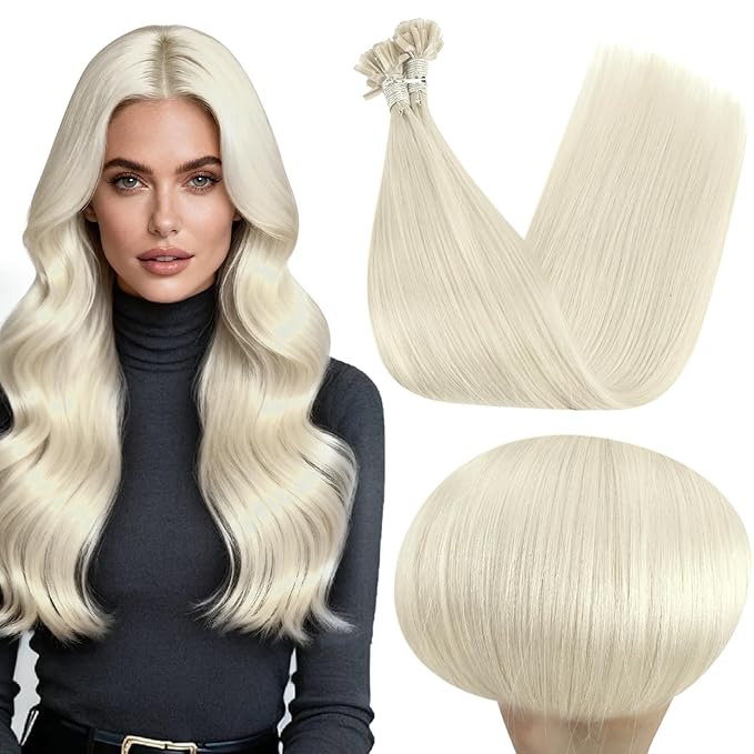 Full Shine U Tip Hair Extensions Human Hair 22 Inch Color 1000 Light Blonde 50 Grams Ktip Human Hair Extensions Long Straight Remy Hair for Women add Length