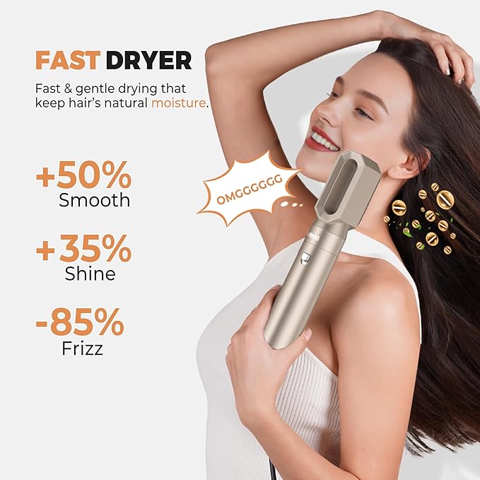 6 in ONE Hair Dryer Brush, Blow Dryer Curling Wand Hair Styling Tools Set, Ionic Hot Air Massage Oval Blowout, Left&Right Styler 100-120V