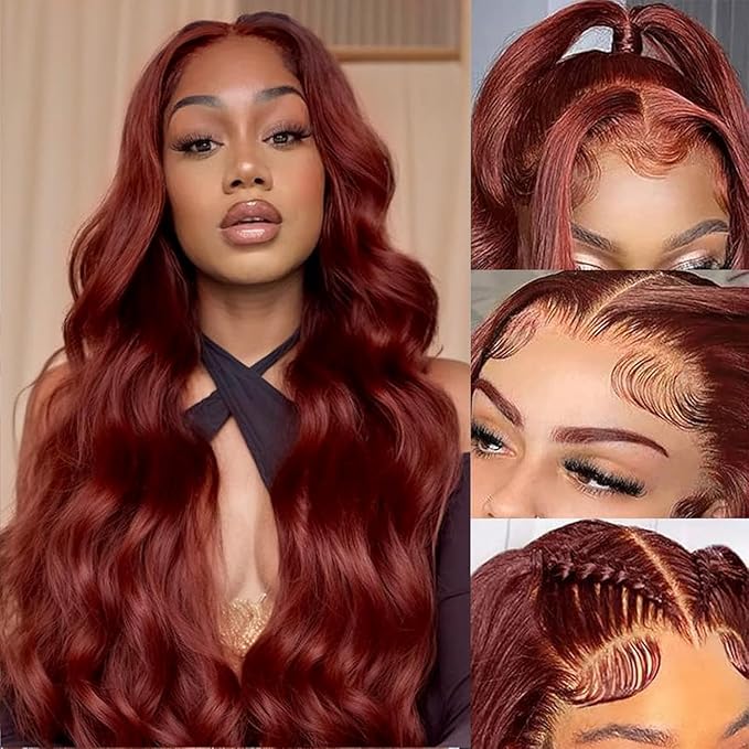 18Inch Reddish Brown Lace Front Wigs Human Hair 13x6 Body Wave Lace Front Wigs Human Hair Pre Plucked HD Full Lace Frontal Colored Wigs for Women 180% Density