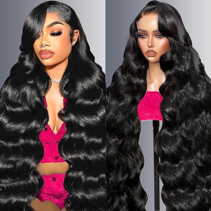 32Inch Body Wave Lace Front Wigs Human Hair Pre Plucked 220 Density 13x6 HD Transparent Lace Frontal Wigs Human Hair for Women Glueless Wigs Human Hair with Baby Hair