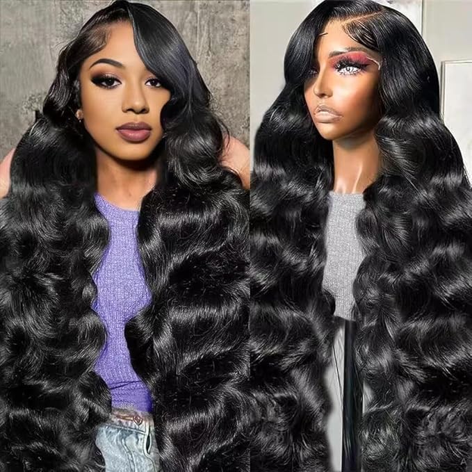 34 Inch Body Wave Lace Front Wigs Human Hair 200 Density 13x6 HD Lace Frontal Wigs Pre Plucked Glueless Brazilian Virgin Human Wig with Baby Hair Body Wave wigs for Women Natural Black