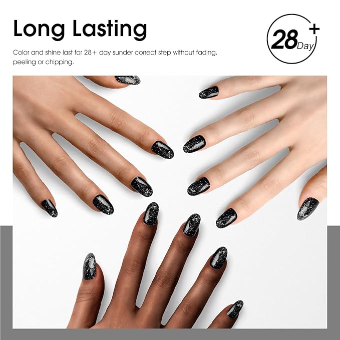 CANNI Glitter Gel Nail Polish – 1pcs 9ml Black Color, Diamond Glitter Series, Soak Off UV LED Gel Nail Polish for DIY Nail Art, Salon or Home Manicure