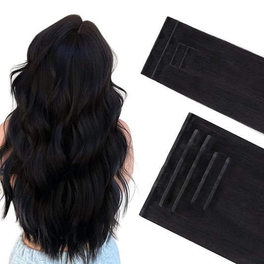 GOO GOO Invisi Edge Clip in Hair Extensions Set, 18inch 170g, 4pcs Injected Seamless PU Clip ins and 5pcs Classical PU Clip inslip ins, Virgin Real Human Hair, #1