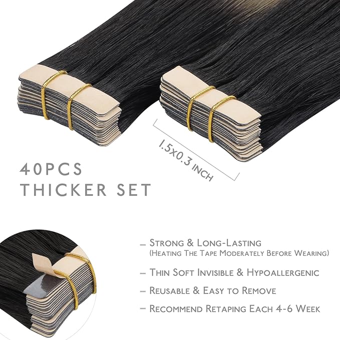 WENNALIFE Tape in Hair Extensions Human Hair, 40pcs 100g 14 inch Balayage Natural Black to Light Blonde Hair Extensions Real Human Hair Straight Tape in Extensions Invisible Human Hair Extensions