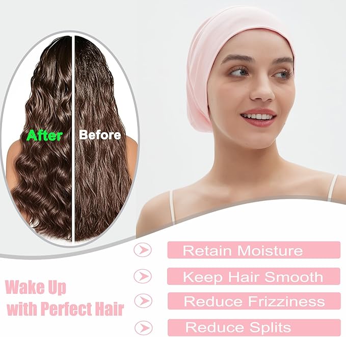 Sleep Cap Bonnet for Sleeping, Adjustable Cooling Ice Silk Lined Hair Bonnets for Natural Curly Braids Beanie Hat Women Men