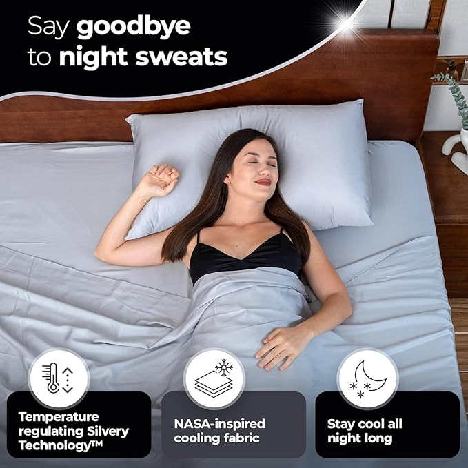 Silvery Silver Infused Bed Sheets Set - Award-Winning Self-Cooling Fabric with Self-Cleaning Silvery Technology™ That Stays Fresh 3X Longer for Hygienic Sleep (Gray, Split King)