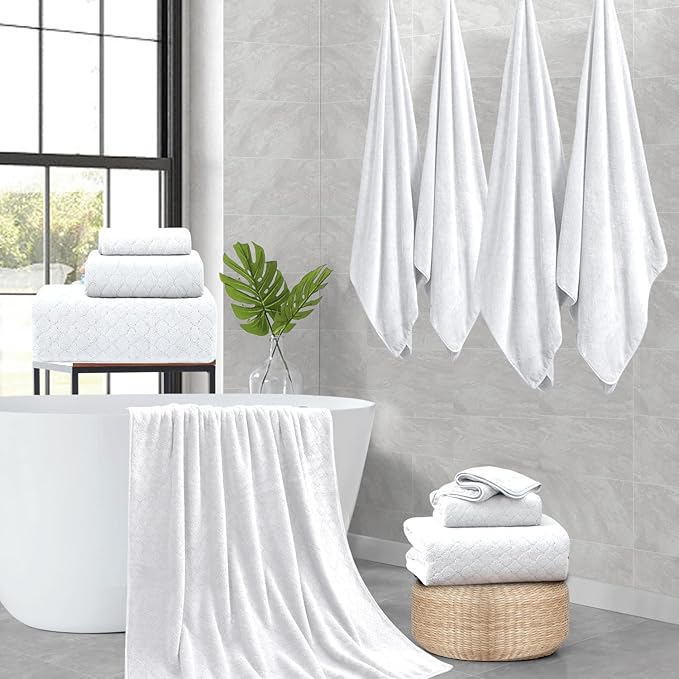 Ycosy Extra Large Bath Towels Set 35x70 Inches - White Luxury 600 GSM Oversized Bath Sheet Towel,Ultra Soft Microfiber - Quick Dry,Highly Absorbent Shower Towels Spa Hotel Bathroom Towel Set (4-Pack)