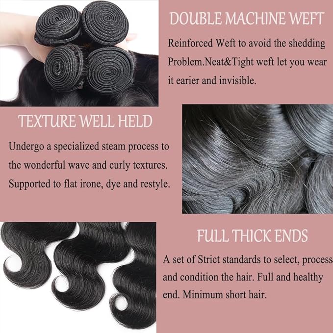 12A Human Hair Bundles 20 22 24 26 Inch Body Wave 100% Unprocessed Brazilian Virgin Hair 4 Bundles Human Hair Extensions Quick Weave Natural Black