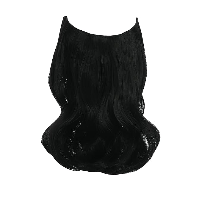 Invisible Wire Hair Extensions Transparent Wire Adjustable Size 4 Secure Clips Long Wavy Curly Secret Hairpiece 14 Inch for Women