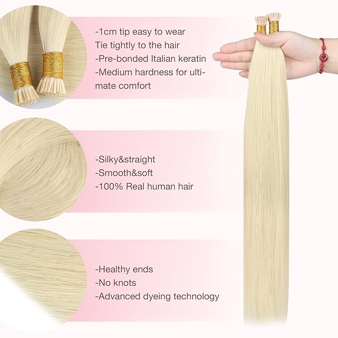 GOO GOO I Tip Hair Extensions, Real Human Hair, 14inch 50g 100S, Cold Fusion, Invisible Remy, 60A Platinum Blonde