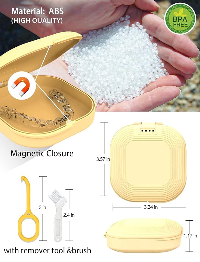 HEMILAB® Retainer Case, Aligner Case with Vent Holes, Compatible with Invisalign, Mouth Night Guard, Yellow