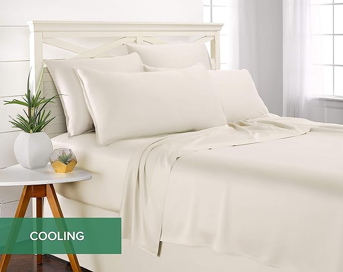 Pure Bamboo Twin XL Sheets, Genuine 100% Organic Viscose Derived from Bamboo Bed Sheet Set, Luxuriously Soft & Cooling, Double Stitching, 2 Year Quality Promise (Twin XL, Ivory)