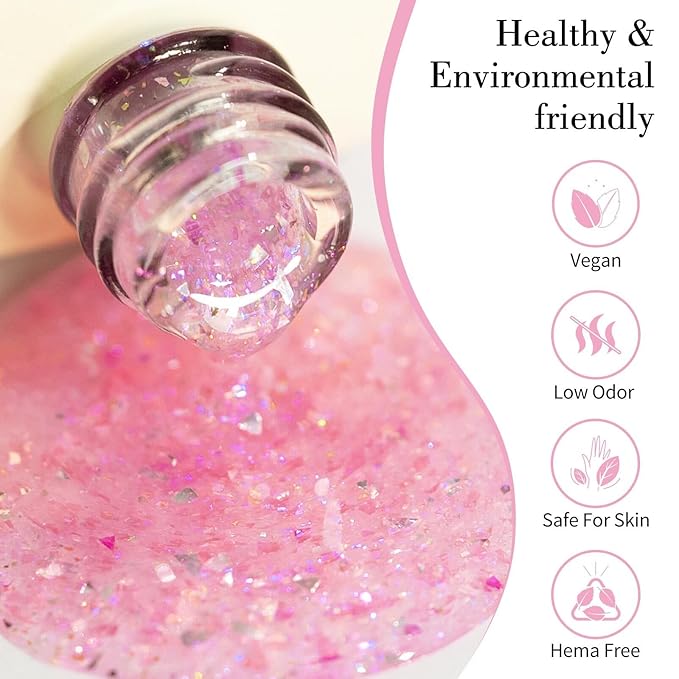 CANNI Glitter Gel Nail Polish – 1pcs 9ml Broken Pink Color, Soak Off UV LED Nail Gel for DIY Nail Art, Salon or Home Manicure