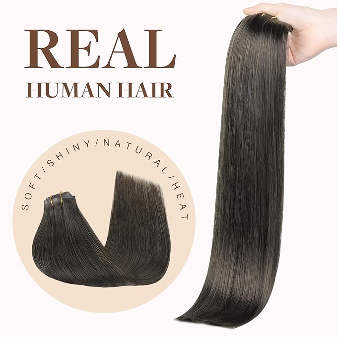 GOO GOO Clip in Hair Extensions Real Human Hair, Remy Human Hair Extensions Clip ins for Women, Natural Human Hair, 14inch 130g 9Pcs, 1C Mocha Brown