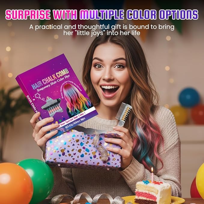 Festive Fun Hair Chalk Combs, 2026 DIY Temporary Hair Color, Colors Instant Hair Color Comb For All Ages For Birthday Party, Christmas Cosplay (10 Colors)