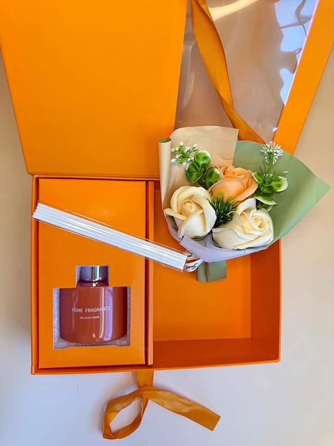 Home Fragrance Self-Care Gift Box for Women – Long-Lasting Reed Diffuser Set, Mini Floral Bouquet, Luxury Room Scent, Unboxing-Ready Aesthetic Box, Perfect Birthday & Thank-You Gift for Her