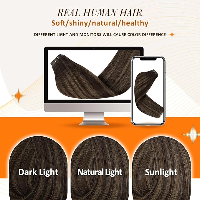 Full Shine Brown Balayage Hair Extension Clip ins Short Clip in Hair Extensions 12 Inch Dark Brown to Light Brown with Blonde Remy Hair for Daily Wear 8 PCS 95G