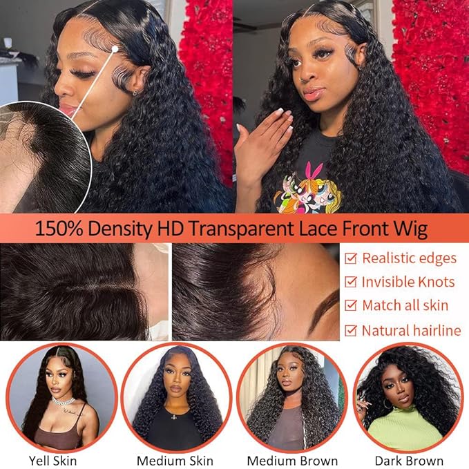 Kinky Curly Lace Front Wig Human Hair 13x4 Wear and Go Glueless Wigs Human Hair Pre Plucked with Baby Hair 20 Inch HD Deep Jerry Curly Wave Lace Frontal Wigs 150% Density Full and Thick