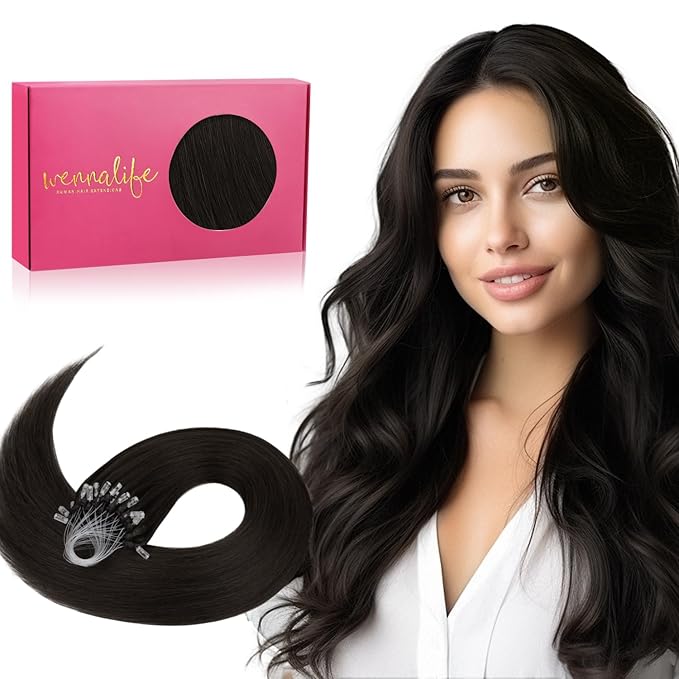 WENNALIFE Microlink Hair Extensions Human Hair, 50g 50s 14 Inch Dark Brown Remy Micro Bead Hair Extensions Real Human Hair Micro Link Micro Loop Micro Ring Hair Extensions Invisible Straight Microlink