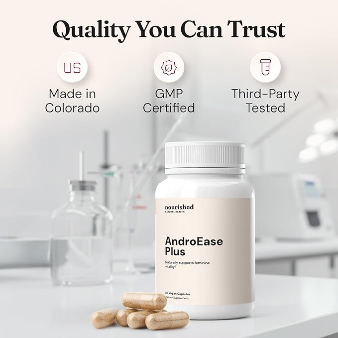 Nourished AndroEase Plus - Natural Balance Supplement for Women - Vegan Formula with Zinc & Saw Palmetto - 240 Capsules for Daily Wellness & Vitality - Made in USA