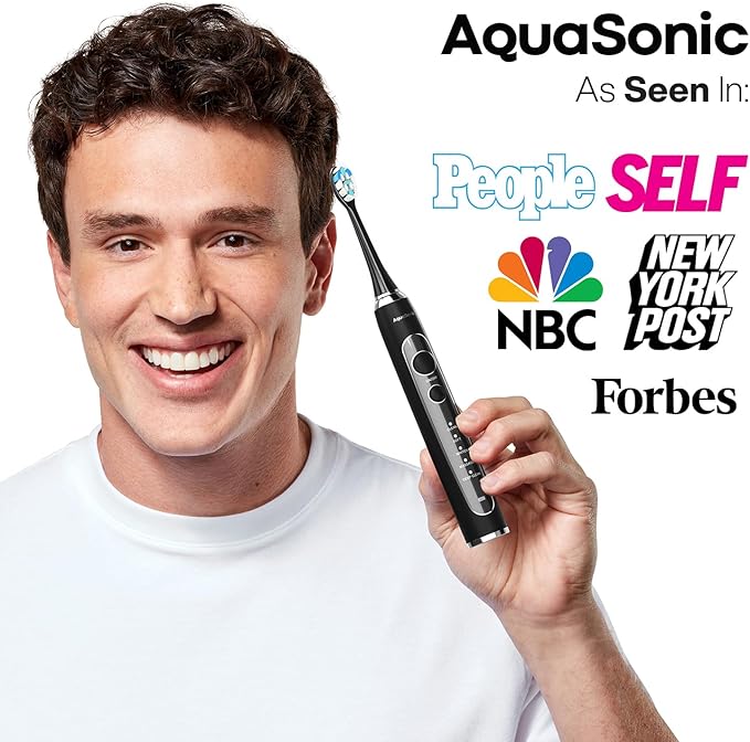 Aquasonic Duo Series PRO – Ultra-Whitening Electric Toothbrush Set – 5 Modes & Smart Timers – Premium Travel Cases & 10 Proflex Brush Heads – ADA Accepted Toothbrushes