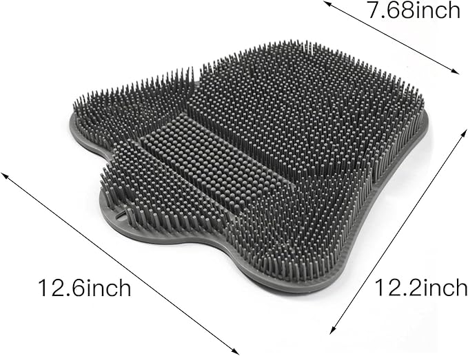 Grey TPR Sower Scrubbing Mat with Suction Cups Soft, Non-Slip Design for Foot and Back Massage Perfect for Full-Body Cleansing and Comfort