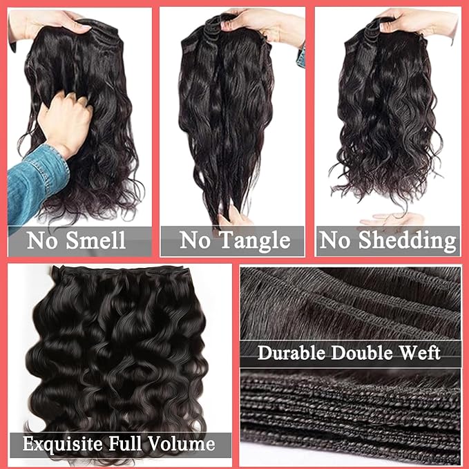 12A Human Hair Bundles 22 24 26 28 Inch 4 Body Wave Bundles Human Hair 100％ Unprocessed Brazilian Virgin Hair Quick Weave Wavy Human Hair Extensions for Women Natural Black