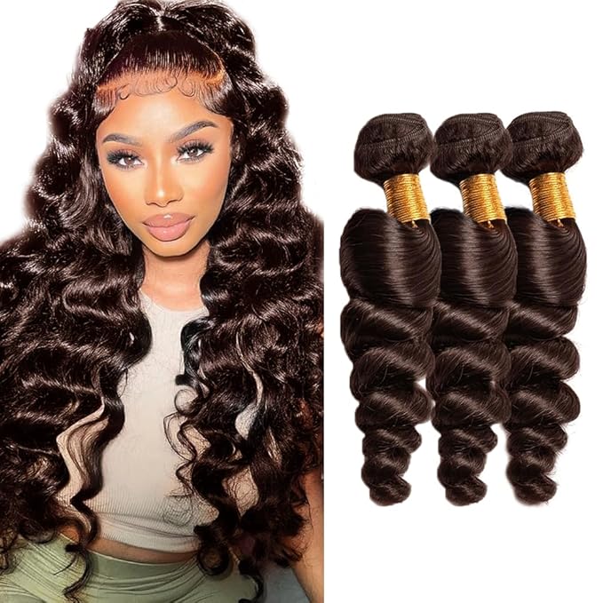 24 26 28 inch Brown Human Hair Bundles #4 Loose Wave Bundles Human Hair Brown Loose Deep Wave Bundle #4 Color