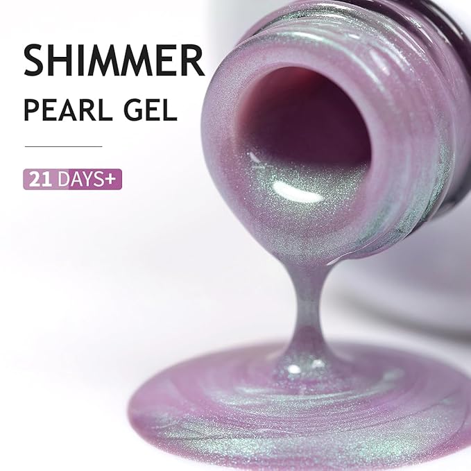 RARJSM Pearl Gel Nail Polish,15ML Lilac Purple Pearlescent Gel Polish,Shell Glitter Gel Polish Green Shimmer Mermaid Nail Gel Polish Soak Off LED UV Drawing Swirl Thread Effect for DIY Manicure Use