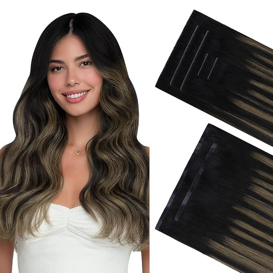 GOO GOO Invisi Edge Clip in Hair Extensions Set, 24inch 170g, 5pcs Injected Seamless PU Clip ins and 2pcs Classical PU Clip ins Virgin Real Human Hair, #(T1B/6) P1B