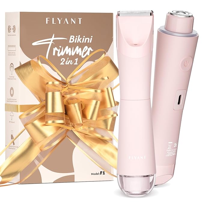 Bikini Trimmer for Women, 2 in 1 Electric Shaver for Women, Pubic Hair Trimmer Waterproof IPX7 with LED, Bikini Razor for Leg Arm Underarm Bikini Area, Christmas Gift Box for Friends - Rose Pink