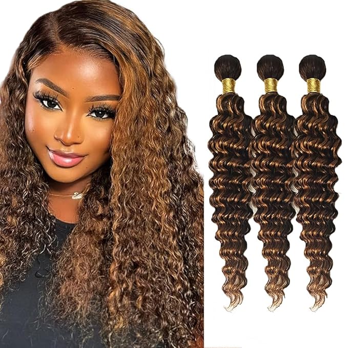 26 28 30 inch Highlight Bundles Human Hair Brown Deep Wave Bundles P430 Human Hair Bundle 2 Tone #4 and #30 Color 150g