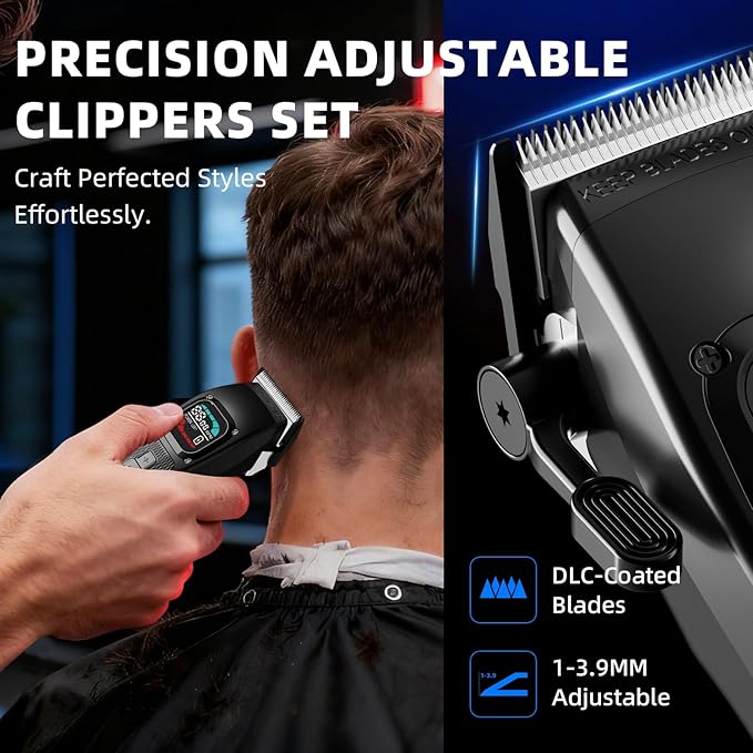 Ufree Professional Hair Clippers for Men, Barber-Grade Cordless Clipper & Split Trimmer Set with LCD Display & Long Lasting Power, Hair Cutting Tools for Home Haircuts, Fading, Beard Trimming